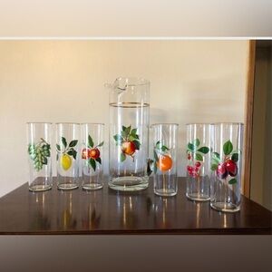 MCM Orchard Fruit Collins Pitcher and Glasses